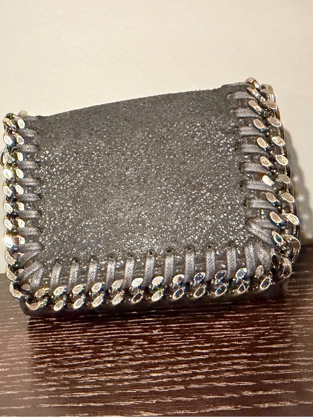 *Stella McCartney* Black Glitter Chain-Trim Wallet Trifold